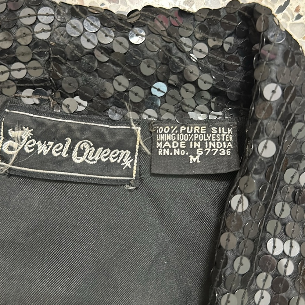 Vintage 100% silk sequin bead black jacket blazer medium m cocktail - Picture 6 of 6